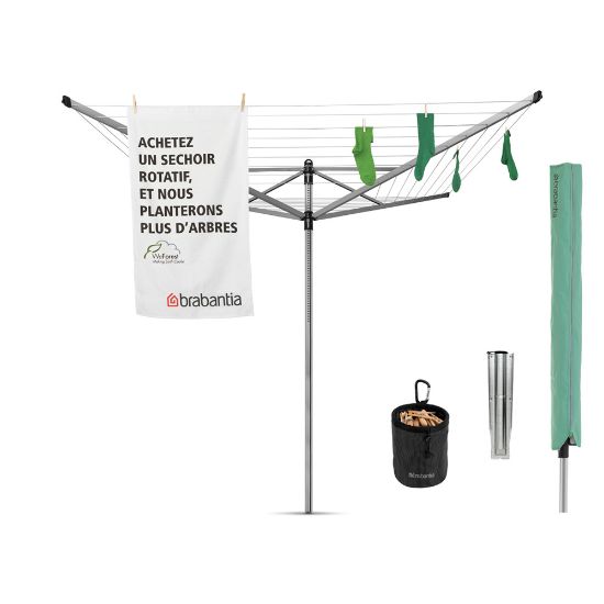 Снимка на Външен простор Brabantia Lift-O-Matic Advance 50m, метален шип за вкопаване, калъф и торба за щипки